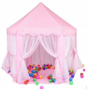 Retoo Namiot zamek pałacowy z podłogą różowy dla dzieci 600-23 3