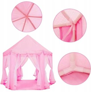 Retoo Namiot zamek pałacowy z podłogą różowy dla dzieci 600-23 6