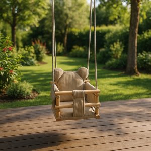 Huśtawka kubełkowa welurowa drewniana miś beżowa HWMB6436 4