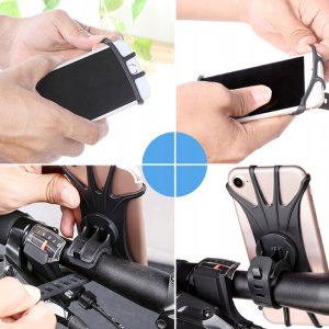 Uchwyt na telefon do roweru obrotowy silikonowy czarny stabilny 7