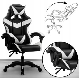 Fotel Mebel Elite Fotel biurowy gamingowy biało-czarny z poduszkami 2