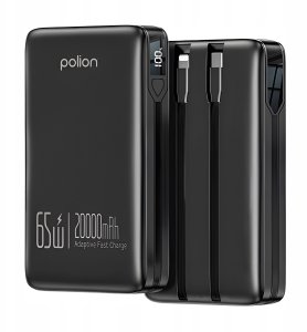 Powerbank 20000mAh 65W 2xUSB-C USB-A PD3.0 QC3.0 LED szybkie ładowanie 5