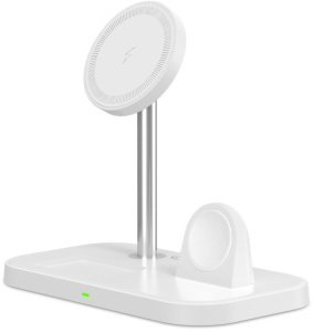 Ładowarka Alogy Ładowarka indukcyjna 3w1 ze stojakiem na smartfon Apple Watch AirPods MagSafe - biała 3