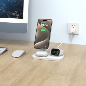 Ładowarka Alogy Ładowarka indukcyjna 3w1 ze stojakiem na smartfon Apple Watch AirPods MagSafe - biała 5