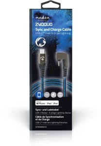 Kabel USB NEDIS USB-Kabel USB 2.0 | Apple Lightning 8-Pin | USB-C™ Stecker | 60 W | 480 Mbps | Niklowany | 1.00 m | okrągły | Spleciony / Nylon | Niebieski / Czarny 8