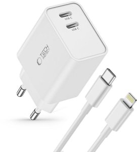 Ładowarka sieciowa C35W 2x USB-C z kablem USB-C - iPhone Lightning - biała Tech-Protect 2