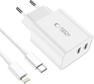 Ładowarka sieciowa C35W 2x USB-C z kablem USB-C - iPhone Lightning - biała Tech-Protect 3