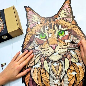 Mruu&Pruu Puzzle Drewniane KOT LEŚNY DUŻE XXL | Układanka Prezent Dla Dorosłych 4