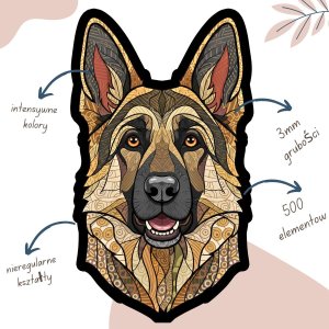 Mruu&Pruu Puzzle Drewniane OWCZAREK NIEMIECKI 450el. XXL DUŻE Układanka Prezent PIES 2