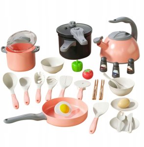 Zestaw Kuchenny Garnki Akcesoria Do Gotowania Jedzenie Różowe 32 el. 2