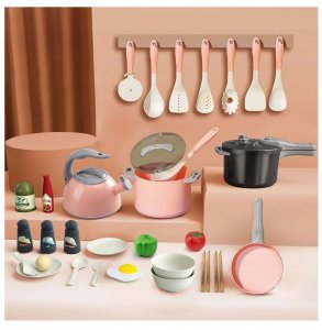 Zestaw Kuchenny Garnki Akcesoria Do Gotowania Jedzenie Różowe 32 el. 4