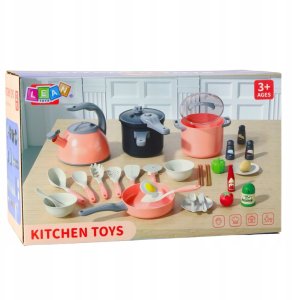 Zestaw Kuchenny Garnki Akcesoria Do Gotowania Jedzenie Różowe 32 el. 6