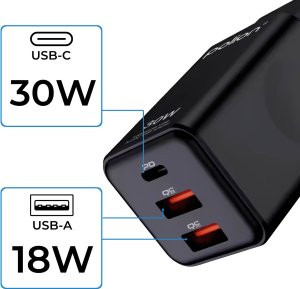 Ładowarka kostka do telefonu tabletu USB-C 30W | USB-C | 2xUSB-A | QC | PD 4