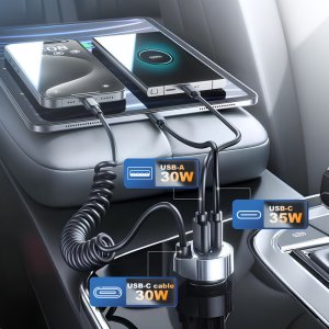 Ładowarka samochodowa do telefonu 12V USB-C 65W | 2xUSB-C | USB-A | QC | PD 5