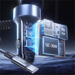 Ładowarka samochodowa do telefonu 12V USB-C 65W | 2xUSB-C | USB-A | QC | PD 6