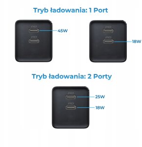 Ładowarka kostka do telefonu tabletu USB-C 45W | 2xUSB-C |QC | PD 4