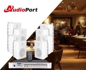 Zestaw białych głośników naściennych 8x 4'' z 2-strefowym  wzmacniaczem one size 2