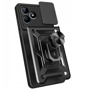 ETUI PANCERNE DO REALME NOTE 50 CZARNE OBUDOWA ARMOR HOLDER RING   SZKŁO 9H 4