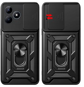 ETUI PANCERNE DO REALME NOTE 50 CZARNE OBUDOWA ARMOR HOLDER RING   SZKŁO 9H 5