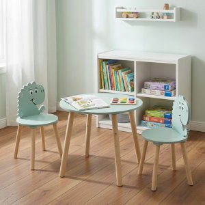 Drewniany stolik z 2 krzesełkami dla dzieci, motyw dinozaura, wys. 50 cm 3