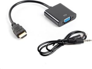 Adapter AV Lanberg HDMI - D-Sub (VGA) + Jack 3.5mm czarny (AD-0017-BK) 1