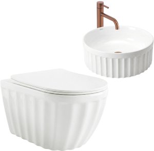 Zestaw Misa WC Duo podwieszana + Umywalka nablatowa Rea Duo White 11