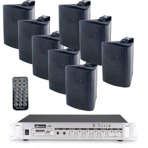 Zestaw czarnych głośników naściennych 8x 4'' ze wzmacniaczem one size 3