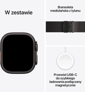 Smartwatch Apple Watch Ultra 3 GPS + Cellular 49mm Black Titanium / Titanium Milanese Loop S Czarny  (MF1N4QP/A) 7