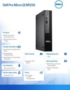 Komputer Dell Dell Pro Micro QCM1250 Intel Core Ultra 5 235T 16 GB 256 GB SSD Windows 11 Pro 5