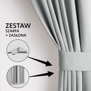 Zasłona blackout 90% na taśmie z szarfą 140x175 j. szara Restilo 12