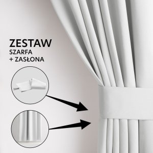 Zasłona blackout 90% na taśmie z szarfą 140x175 biała Restilo 12