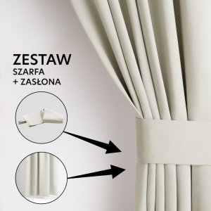 Zasłona blackout 90% na taśmie z szarfą 140x230 cm kremowa Restilo 12