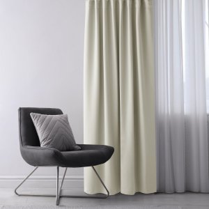 Zasłona blackout 90% na taśmie z szarfą 140x230 cm kremowa Restilo 6