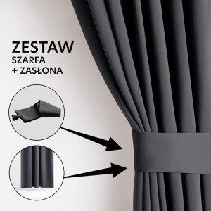 Zasłona blackout 90% na taśmie z szarfą 140x230 stalowa Restilo 12