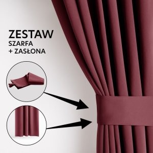 Zasłona blackout 90% na taśmie z szarfą 140x175 czerwona Restilo 12