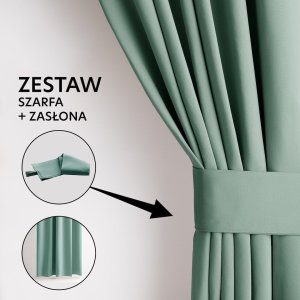 Zasłona blackout 90% na taśmie z szarfą 140x175 miętowa Restilo 12