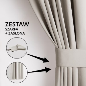 Zasłona blackout 90% na taśmie z szarfą 140x300 cm j. beżowa Restilo 12