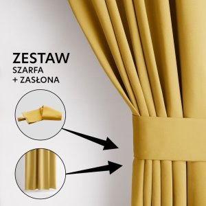 Zasłona blackout 90% na taśmie z szarfą 140x300 cm musztardowa Restilo 12