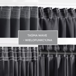 Zasłona blackout 90% na taśmie z szarfą 140x300 cm stalowa Restilo 16