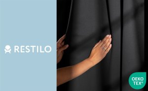 Zasłona blackout 90% na taśmie z szarfą 200x270 cm czarna Restilo 11