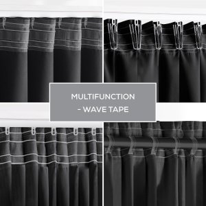 Zasłona blackout 90% na taśmie z szarfą 200x270 cm czarna Restilo 13