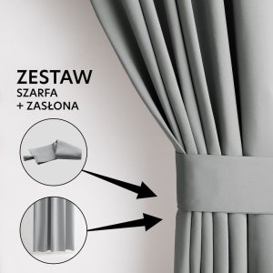 Zasłona blackout 90% na taśmie z szarfą 200x300 cm szara Restilo 12
