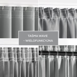 Zasłona blackout 90% na taśmie z szarfą 200x300 cm szara Restilo 16