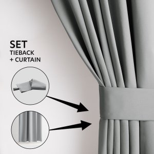 Zasłona blackout 90% na taśmie z szarfą 200x300 cm szara Restilo 3
