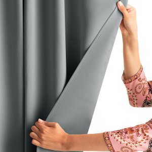 Zasłona blackout 90% na taśmie z szarfą 200x300 cm szara Restilo 9