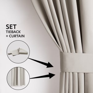 Fabryka Firan Zasłona blackout 90% na taśmie z szarfą 200x300 cm j. beżowa Restilo 3
