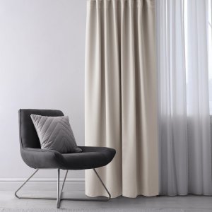 Fabryka Firan Zasłona blackout 90% na taśmie z szarfą 200x300 cm j. beżowa Restilo 6