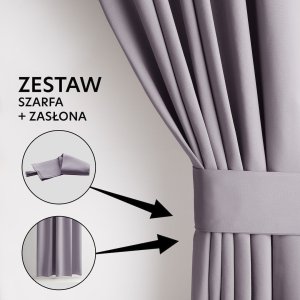 Zasłona blackout 90% na taśmie z szarfą 285x250 cm pudrowy róż Restilo 12