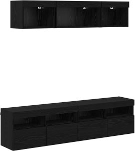 Jednostki TV na ścianę z LED 5 pcs Czarny Dąb 80 x 30 x 40 cm 2