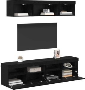 Jednostki TV na ścianę z LED 5 pcs Czarny Dąb 80 x 30 x 40 cm 3